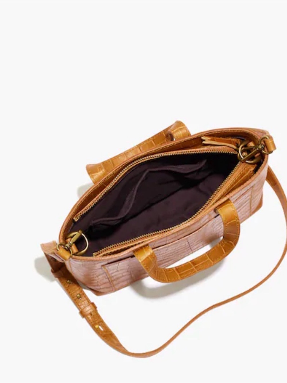 Madewell Zip-Top Small Transport Crossbody: Croc Embossed Leather- golden - Picture 3 of 10